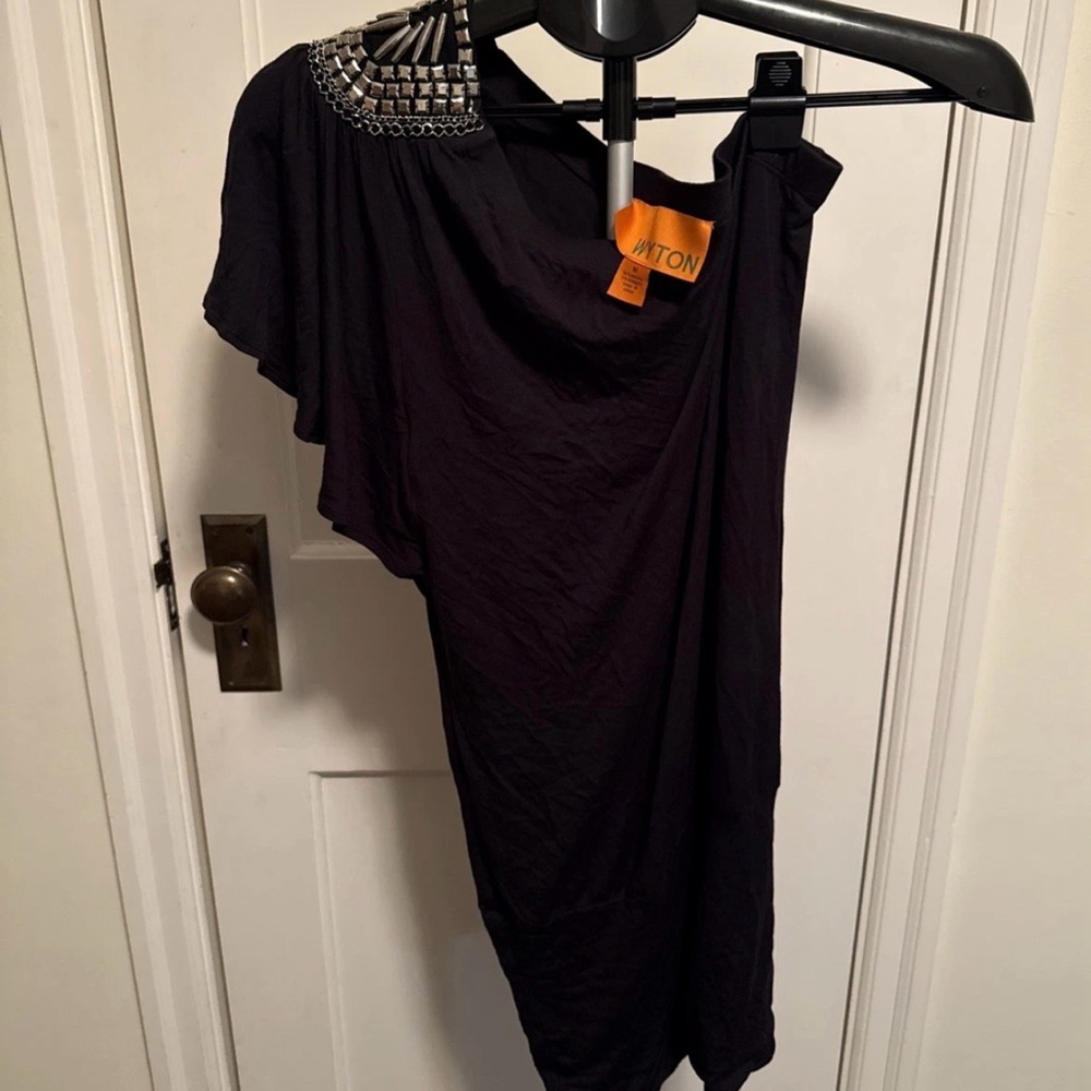 Women's Wyton Party Dress Black One-Shoulder Size M Silver Embellishment Short
